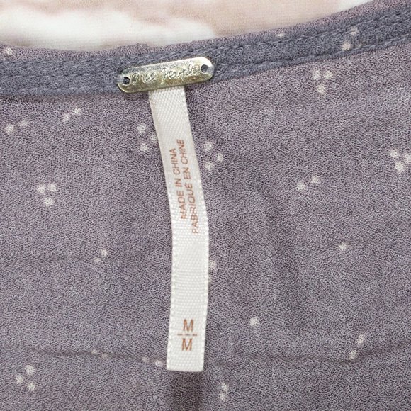 Free People Purple Rayon V-Neck Elastic Waist Peasant Blouse Top Size M - Picture 4 of 9